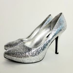 Silver glitter heels party shoes 9M‎